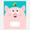 Notebook cover Composition book template. Pink pig piiggy piglet head looking at bee insect. Cute cartoon character. Pet baby coll