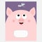 Notebook cover Composition book template. Pink pig piiggy piglet head looking at mosqito insect. Cute cartoon baby character. Pet