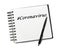 Notebook with hashtag Coronavirus and pen on white background, top view