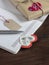 Notebook, homemade bookmark and a handmade Valentine\'s day gift in kraft paper