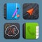 Notebook, navigation, phone book and weather icons