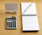 Notebook pen calculator paper clips sharpener