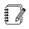 Notebook and pencil icon. Icon of notes. Notepad vector sign.