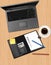 Notebook, phone and office supplies. Vector