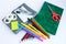 Notebook, scissor, stapler and other of school and office stationery.