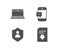 Notebook, Security and Smartphone message icons. Download file sign.
