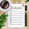 Notebook with to do list, fir tree branches, cookie, a pencil