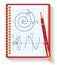 Notebook with vector mathematical function graph