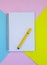 Notepad, felt-tip  pen on colored paper background design