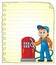 Notepad page with gas station worker