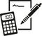 Notepad, pencil and calculator icon
