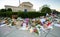 Notes and flowers are left at the Supreme Court of the United States in memory of the late Supreme