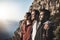 Nothing beats the view from the top. a group of friends admiring the view while hiking in the mountains.