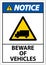 Notice Beware of Vehicles Sign On White Background