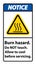 Notice Burn hazard safety,Do not touch label Sign on white background