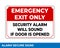 Notice Emergency Exit Only Alarm Will Sound When Door is Opened Sign In Vector, Easy To Use And Print Design Templates