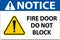 Notice Fire Door Do Not Block Sign On White Background