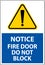 Notice Fire Door Do Not Block Sign On White Background