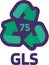 Notice GLS number 75 for industrial products marking. Recycle code for glass. Informing consumer of package properties and chemica