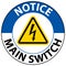 Notice Main Switch Sign On White Background