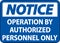 Notice Operation By Authorized Only Sign On White Background