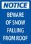 Notice Sign Beware Of Snow Falling From Roof