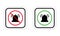 Notice Silent Zone Red Forbidden Round Sign. Ring Bell Black Silhouette Icon Set. Attention Notification Off Mute Mode