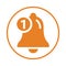 Notification, alert, bell, message, notify icon. Orange vector sketch.