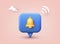 Notification bell icon. 3d render yellow ringing bell with new notification for social media reminder. 3D Web Vector Illustrations