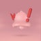 Notification bell icon. 3d rendering of a pink ringing bell with an exclamation mark.
