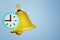 Notification icon - golden bell with clock, 3d render