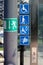 Notification stickers with symbols for disabled persons and visually impaired persons on glass elevator entrance platform