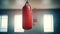 The notions of sport, active lifestyle, and health are illustrated by a red punching bag that hangs in a room