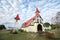 Notre Dame Auxiliatrice Church with distinctive red roof at Cap Malheureux, Mauritius, Indian Ocean.