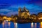 Notre Dame Cathedral at night in Paris France