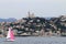 Notre Dame de la Garde upon hilltop in Marseille, France