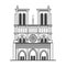 Notre Dame de Paris Cathedral. Line Art Style. Vector