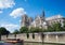 Notre Dame de Paris Cathedral, View from the River Seine. Paris, France. in June 2018