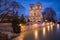 Notre Dame de Paris Catheral at dusk with the overflowing Seine River, Paris, France