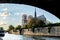 Notre Dame de Paris from under the Pont de l`Archeveche - Paris, France