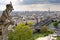 Notre Dame of Paris: Famous Chimera (demon) overlooking the Eiffel Tower at a spring day