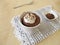 Nougat mug cake with sugar cream and chocolate sprinkles