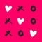 Noughts and crosses with love on pink vector background