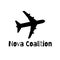 Nova coalition text in black with jet plane silhouette on white background