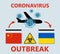 Novel corona virus disease COVID-19 2019-nCoV , icon of departure of coronavirus-charged plane from China and arriving in Ukraine