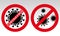 Novel Coronavirus 2019-nCoV outbreak warning sign. COVID-19 virus caution icons. Novel coronavirus is crossed out with red STOP