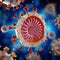Novel Coronavirus, 2019-nCoV or SARS-CoV-2, cause of the global flu pandemic. Microscopic virus close up concept showing internal