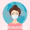 Novel coronavirus 2019-nCoV. Young woman in a protective medical mask against the background of a virus-infected globe