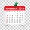 November 2018 calendar. Calendar sticker design template. Week s