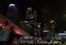 November 2019, Indonesia Nightscape of Modern South Jakarta with a new pedestrian bridge in the night near Transjakarta shelter